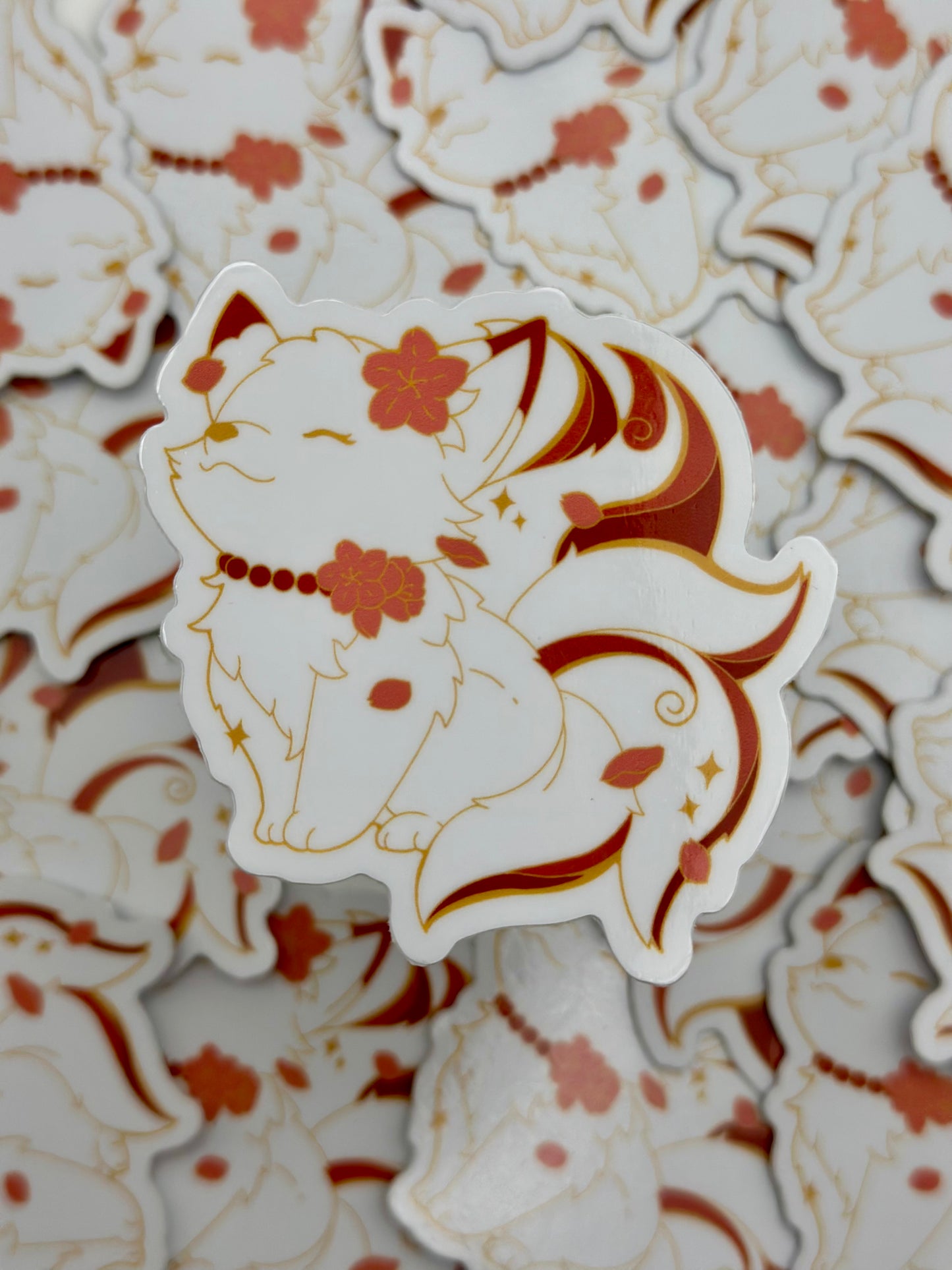 Sakura Kitsune Sticker-Red