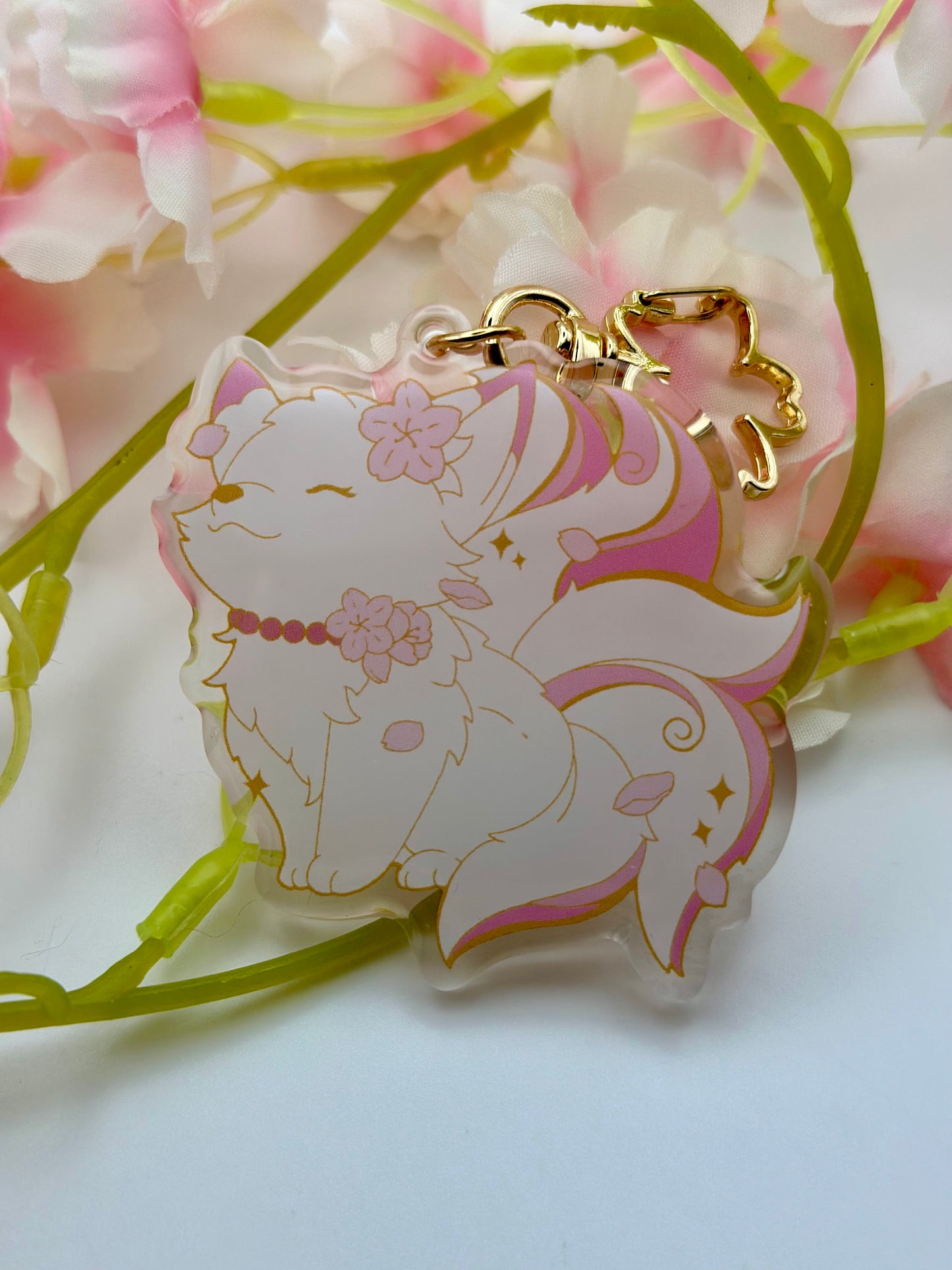 Sakura Kitsune Keychain-Pink