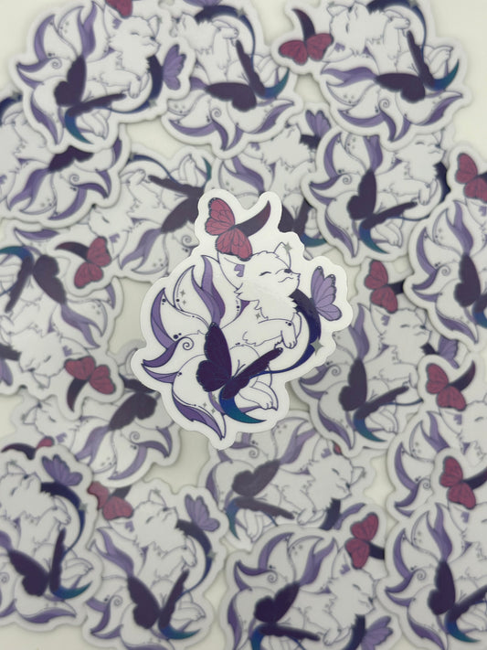 Fluttery Kitsune Sticker-White