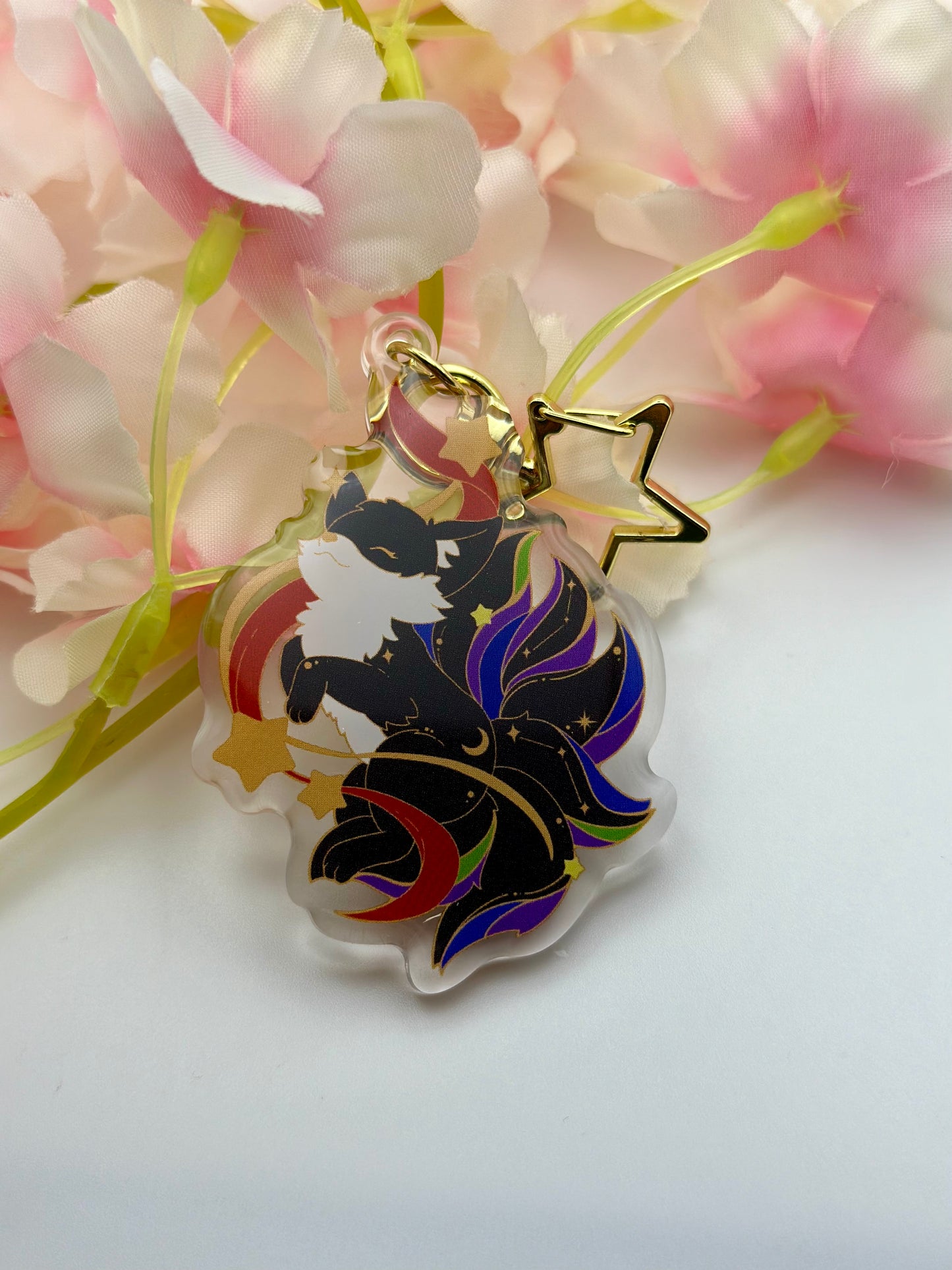 Cosmic Kitsune Keychain-Rainbow