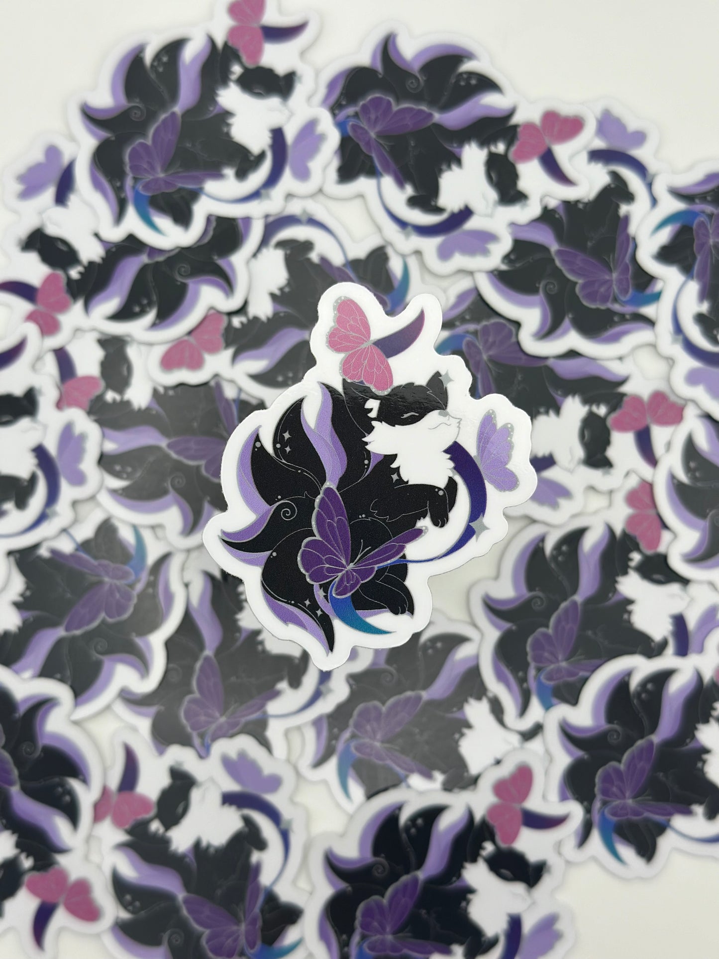 Fluttery Kitsune Sticker-Black