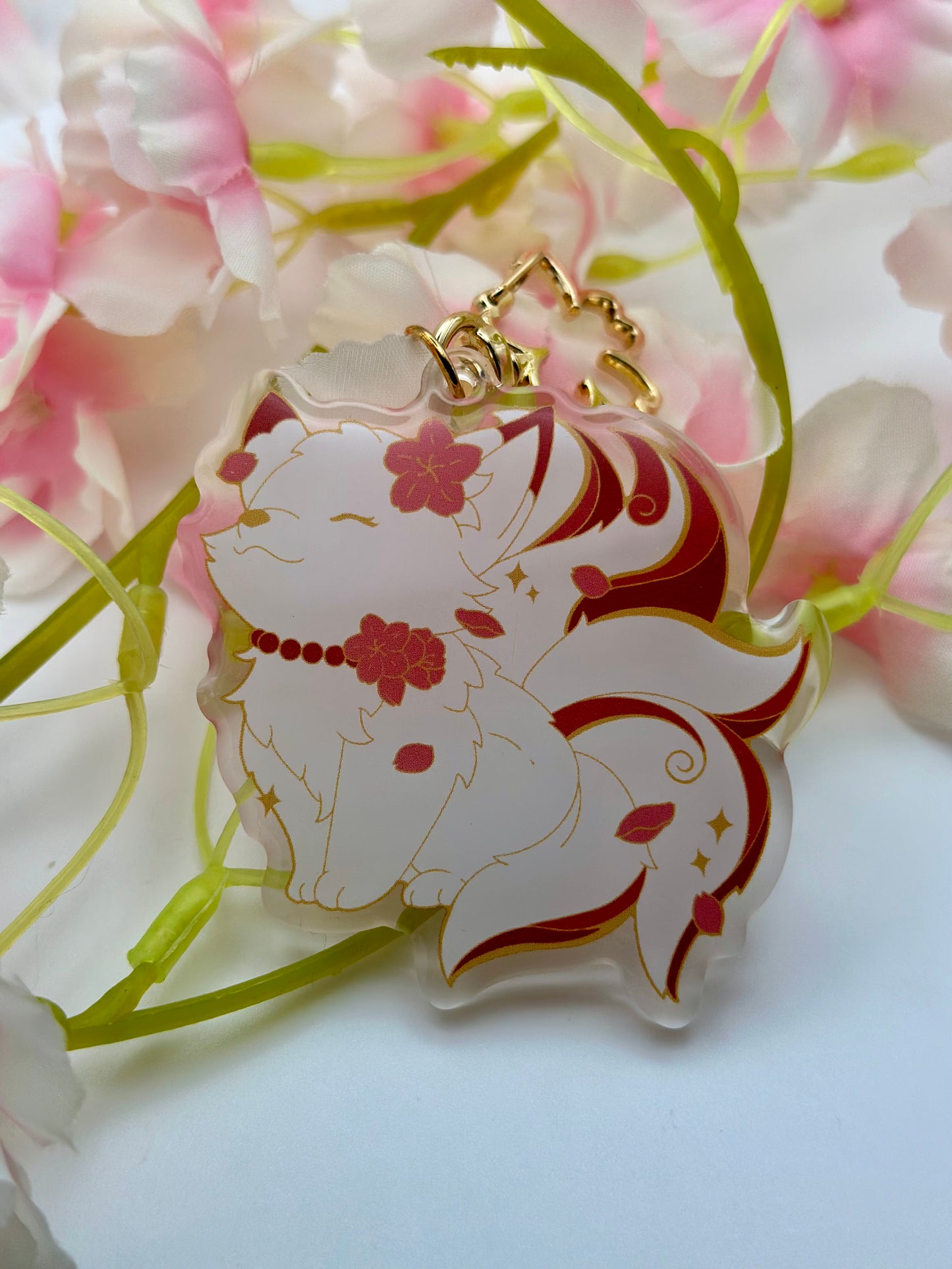 Sakura Kitsune Keychain-Red