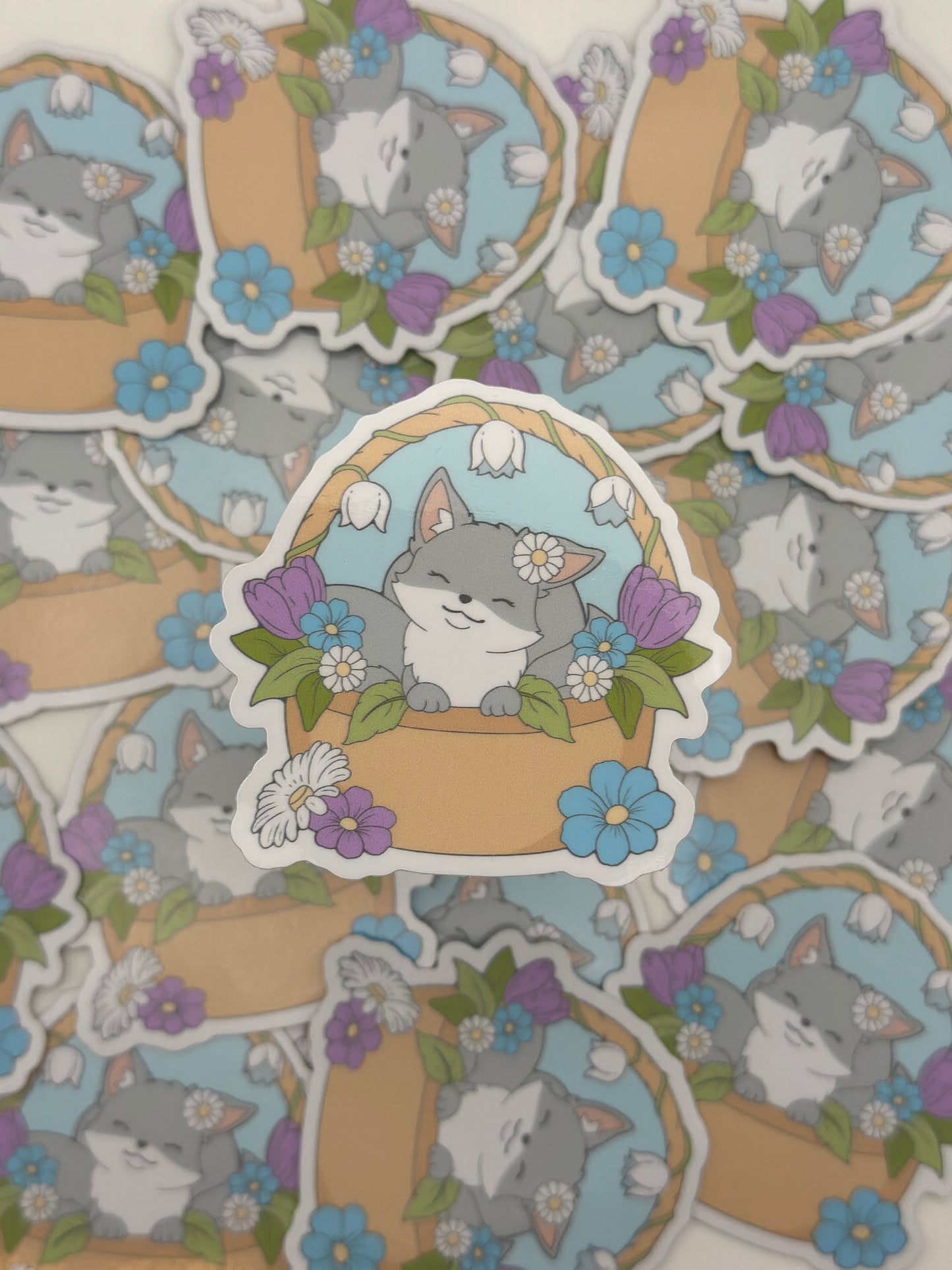 Basket Kitsune Sticker-Silver