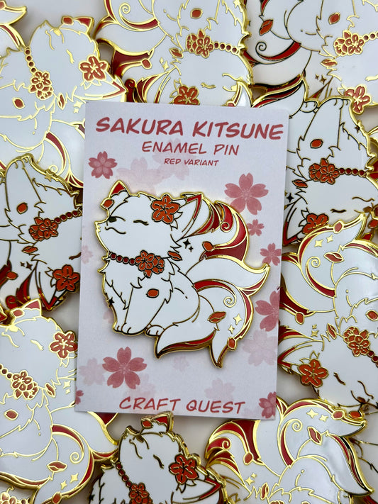 Red Sakura Kitsune Pin