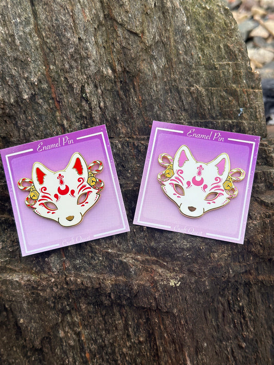 Kitsune Mask Enamel Pins (Pink or Red)